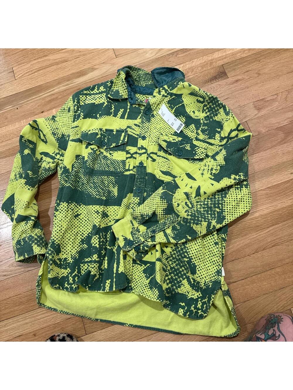 green + yellow button up shirt flannel brand new